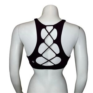 Lululemon Tied to It Bra 2 Black Cherry Lace-up Strappy Athletic